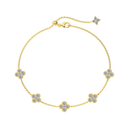“Lumi Clover” 925 Sterling Silver Five-Bloom Clover Bracelet