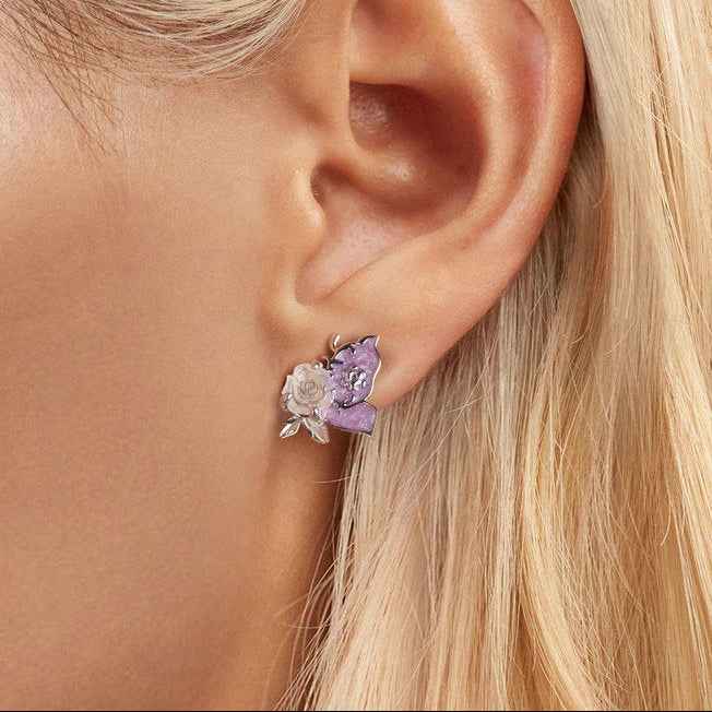 “Violet Flutter” 925 Sterling Silver Color-Changing Butterfly Rose Earrings
