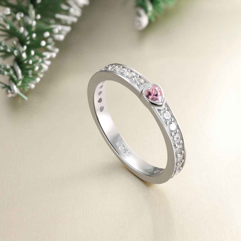 “Pink Promise” 925 Sterling Silver Heart Accent Pavé Ring