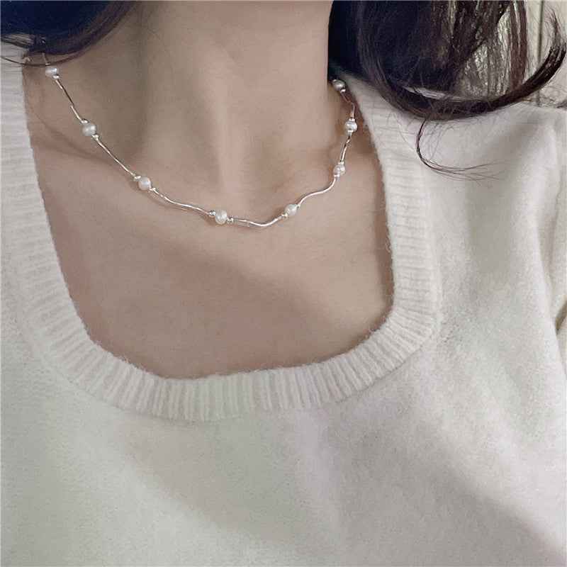 "Waves & Pearls" 925 Sterling Silver Necklace & Bracelet