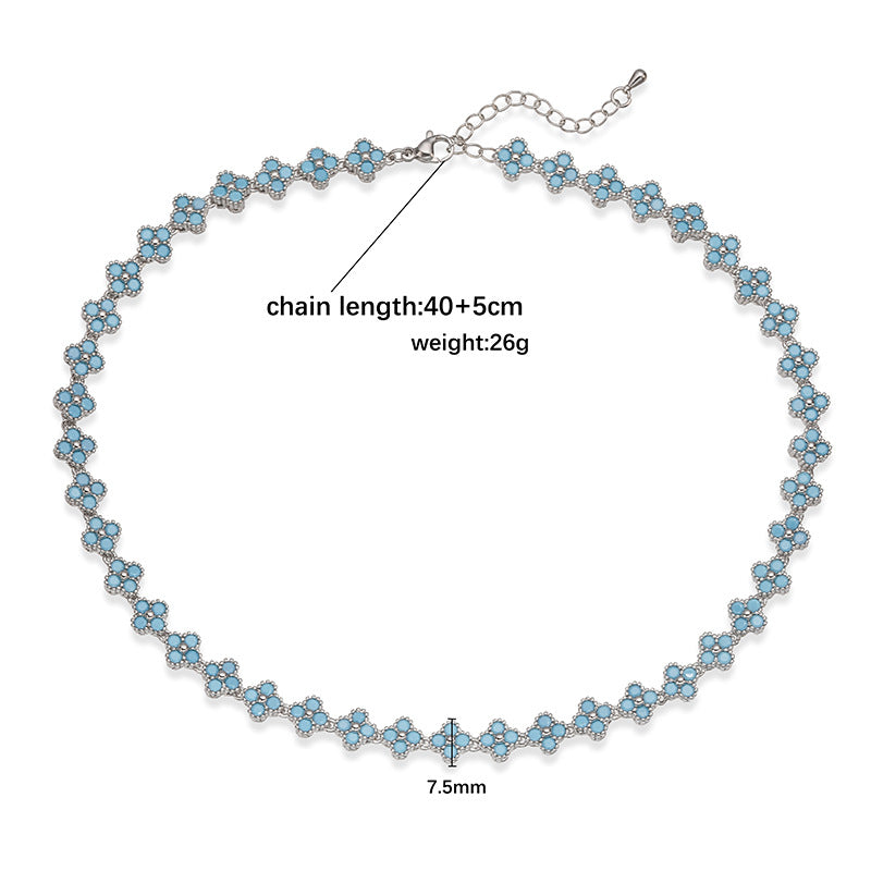 Turquoise Clover Grace Brass Genuine Gold-Plated Turquoise Floral Necklace & Bracelet Set