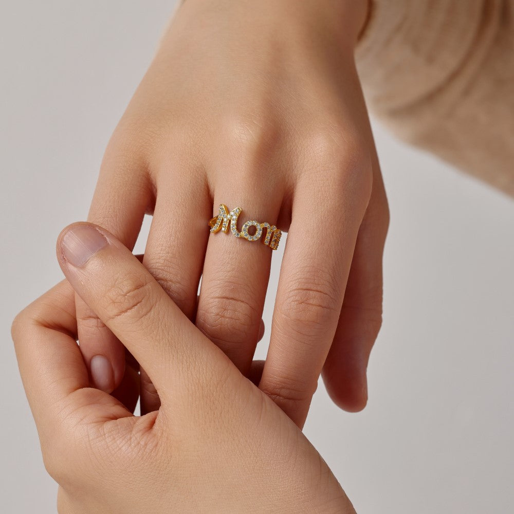 “Mom Radiance” S925 Sterling Silver Pavé MOM Ring
