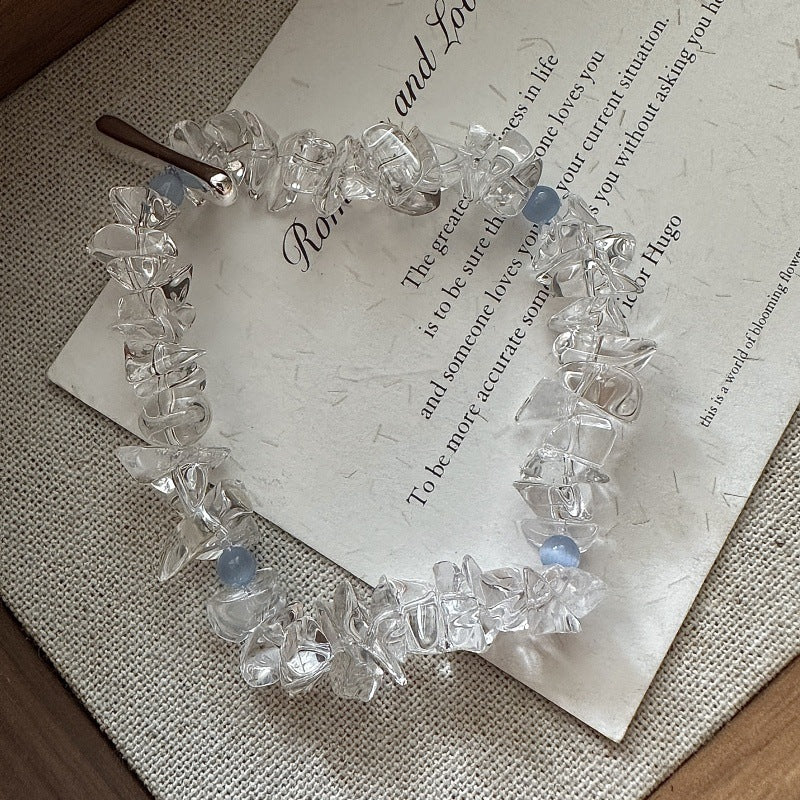 "Moonlit Flow" S925 Sterling Silver Irregular White Crystal Bracelet