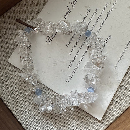 "Moonlit Flow" S925 Sterling Silver Irregular White Crystal Bracelet