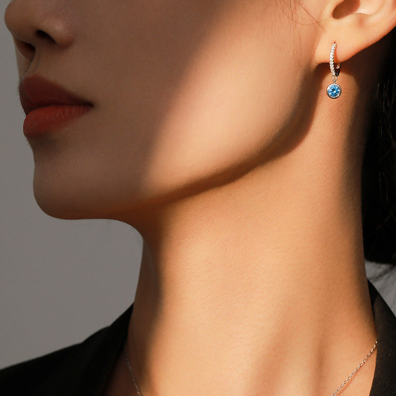 “Azure Halo” 925 Sterling Silver Aquamarine Zircon Jewelry Set