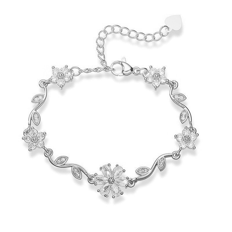 “Blossom Vine” Gold-Tone Brass Multicolor Zircon Flower Bracelet
