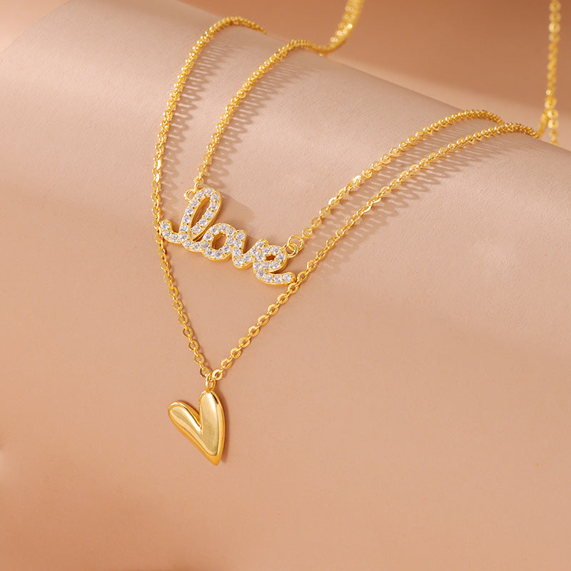 Sweet Love Duo 925 Sterling Silver Double-Layer Heart Pendant Necklace
