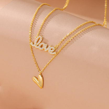 Sweet Love Duo 925 Sterling Silver Double-Layer Heart Pendant Necklace
