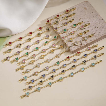“Heartline” Gold-Tone Brass Colorful Zircon Heart Jewelry Set