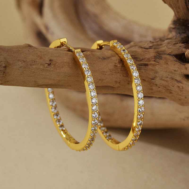 “Luxe Halo” 925 Sterling Silver Full-Pavé Large Hoop Earrings