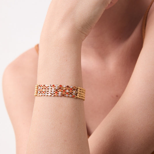 Mosaic Lattice 18K Gold-Plated Brass Enamel Cuff Bracelet