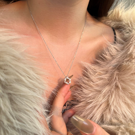 “Pearl Halo” S925 Sterling Silver Pearl & Zircon Circle Necklace