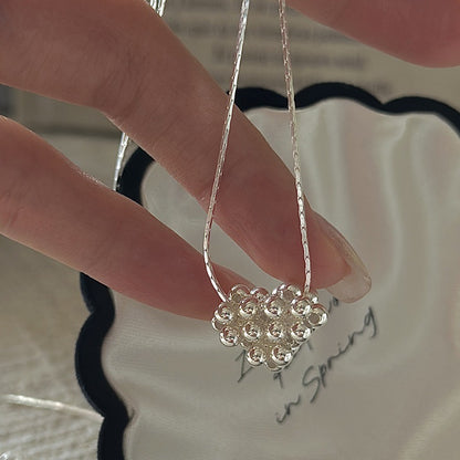 "Beaded Heart" 925 Sterling Silver Necklace – Korean-Inspired, Vintage Style
