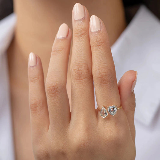 "Sparkling Embrace" 925 Sterling Silver Pear & Heart Adjustable Ring