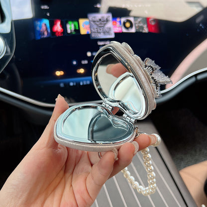 Crystal Butterfly Heart Compact Mirror Keychain & Bag Charm