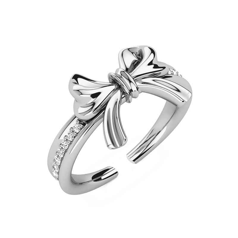 "Grace Bow" 925 Sterling Silver Pavé Ribbon Ring