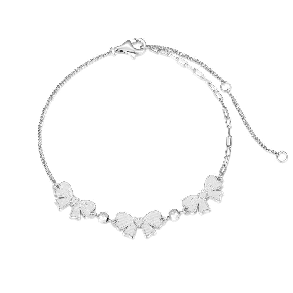 “Bowline Charm” 925 Sterling Silver Bow Bracelet with Adjustable Chain