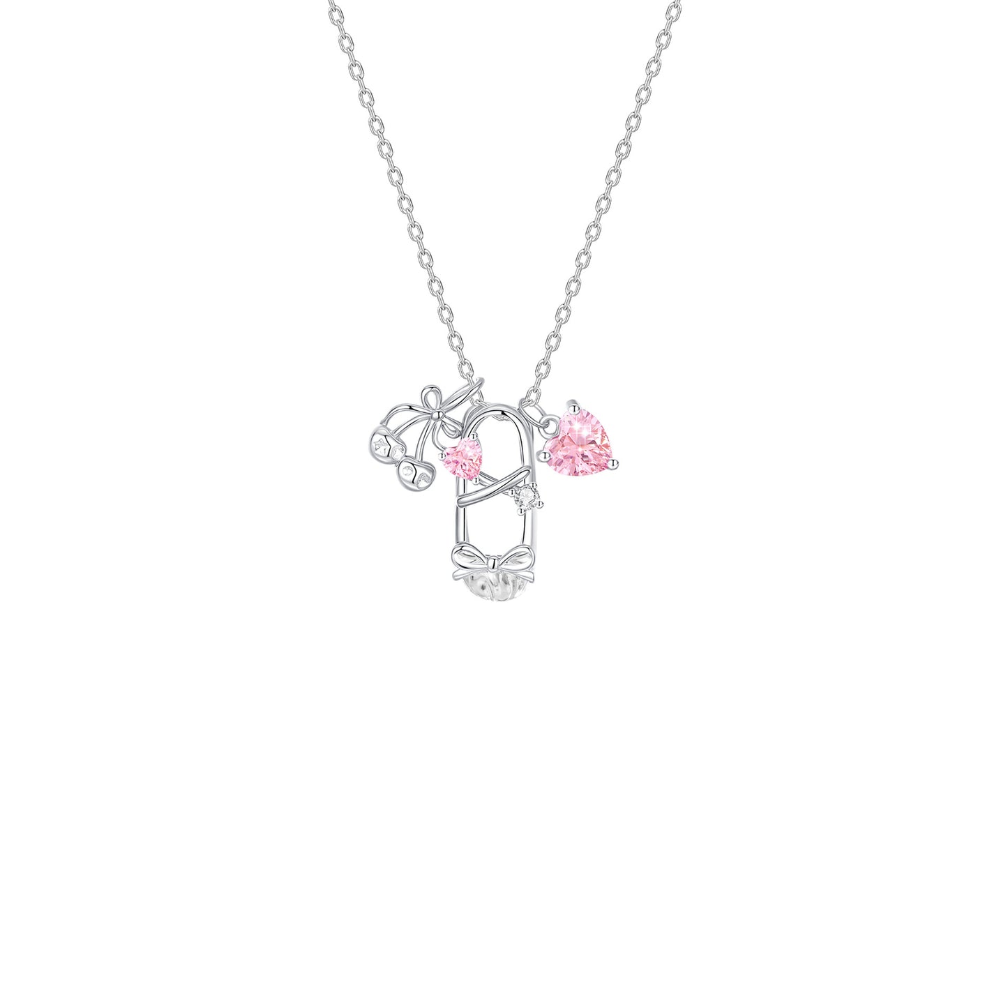“Ballet Whimsy” S925 Sterling Silver Pink Crystal Ballet Charm Necklace