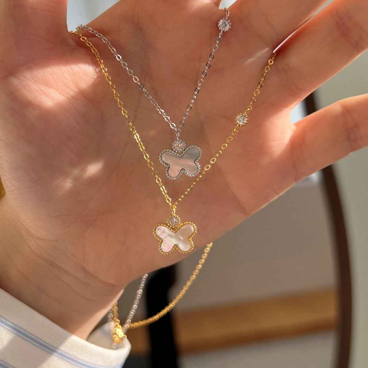 Butterfly Gleam” S925 Sterling Silver Mother-of-Pearl Butterfly
