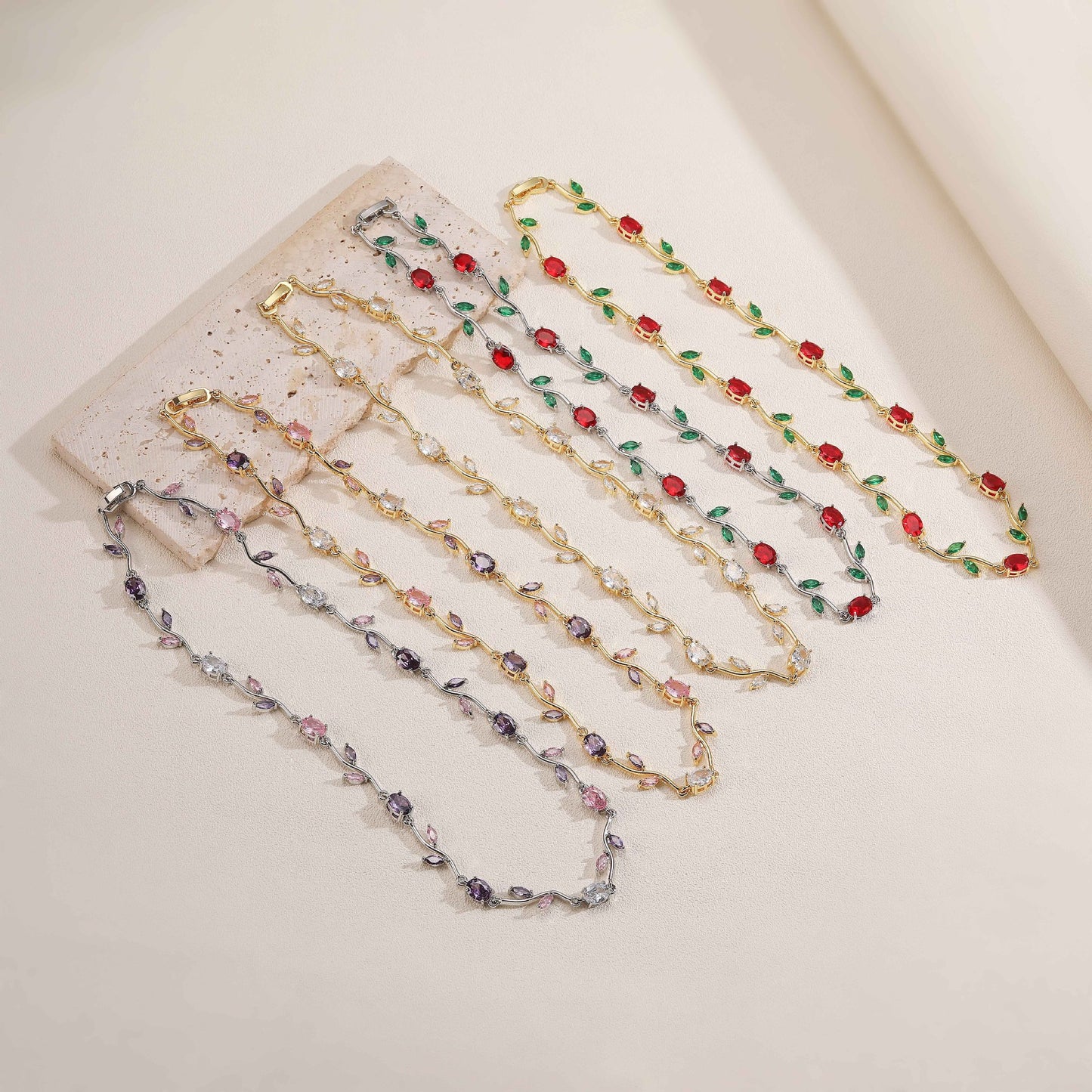 Tulip Reverie Gold-Plated Brass Multicolor Zircon Necklace / Bracelet