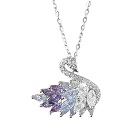 “Swan Éclat” S925 Sterling Silver Gradient Swan Necklace