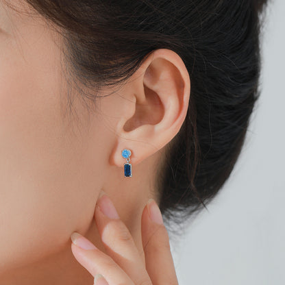 “Sapphire Poise” 925 Sterling Silver Blue Baguette & Round-Cut Jewelry Set
