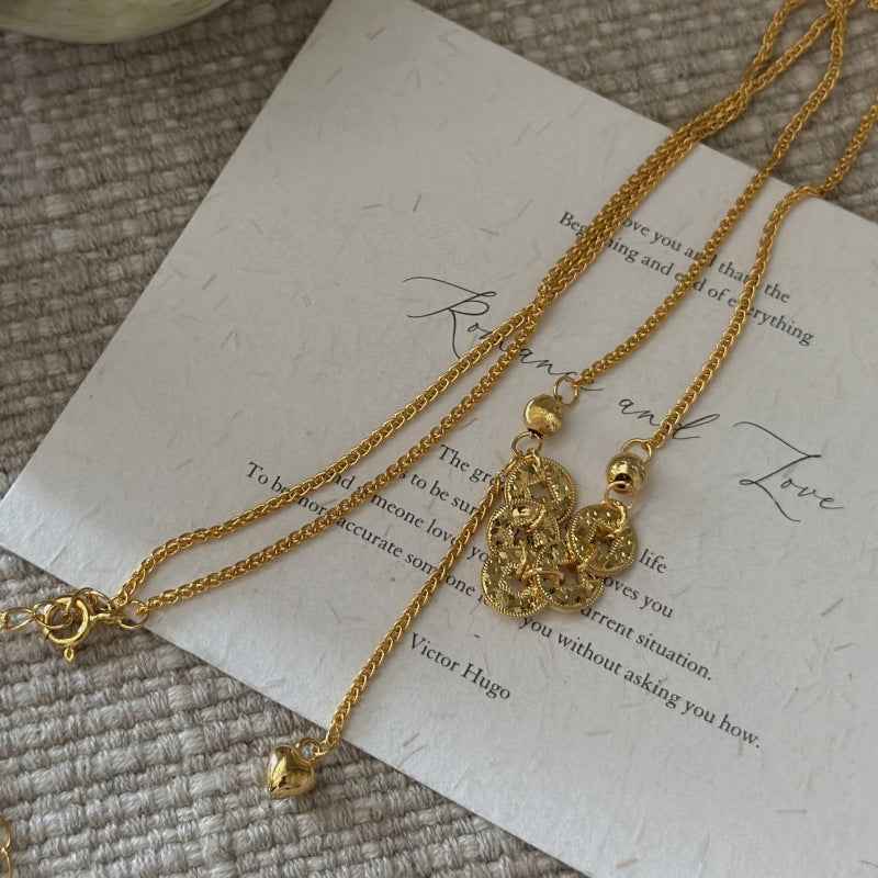 “Golden Coin Weave” 925 Sterling Silver Vintage Lucky Necklace
