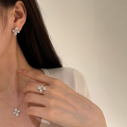 “Aurelia Bloom” S925 Sterling Silver Pavé Flower Jewelry Set
