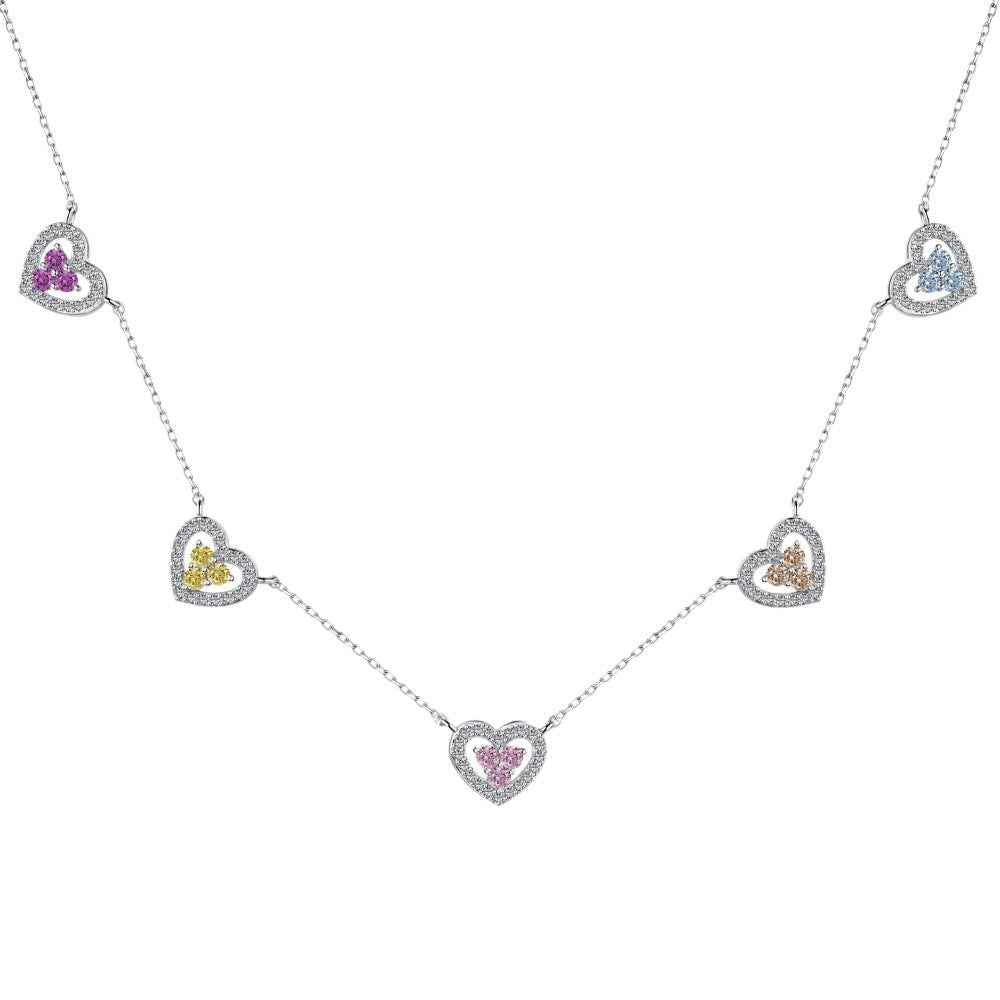 “Heart Symphony” 925 Sterling Silver Multicolor Heart Necklace