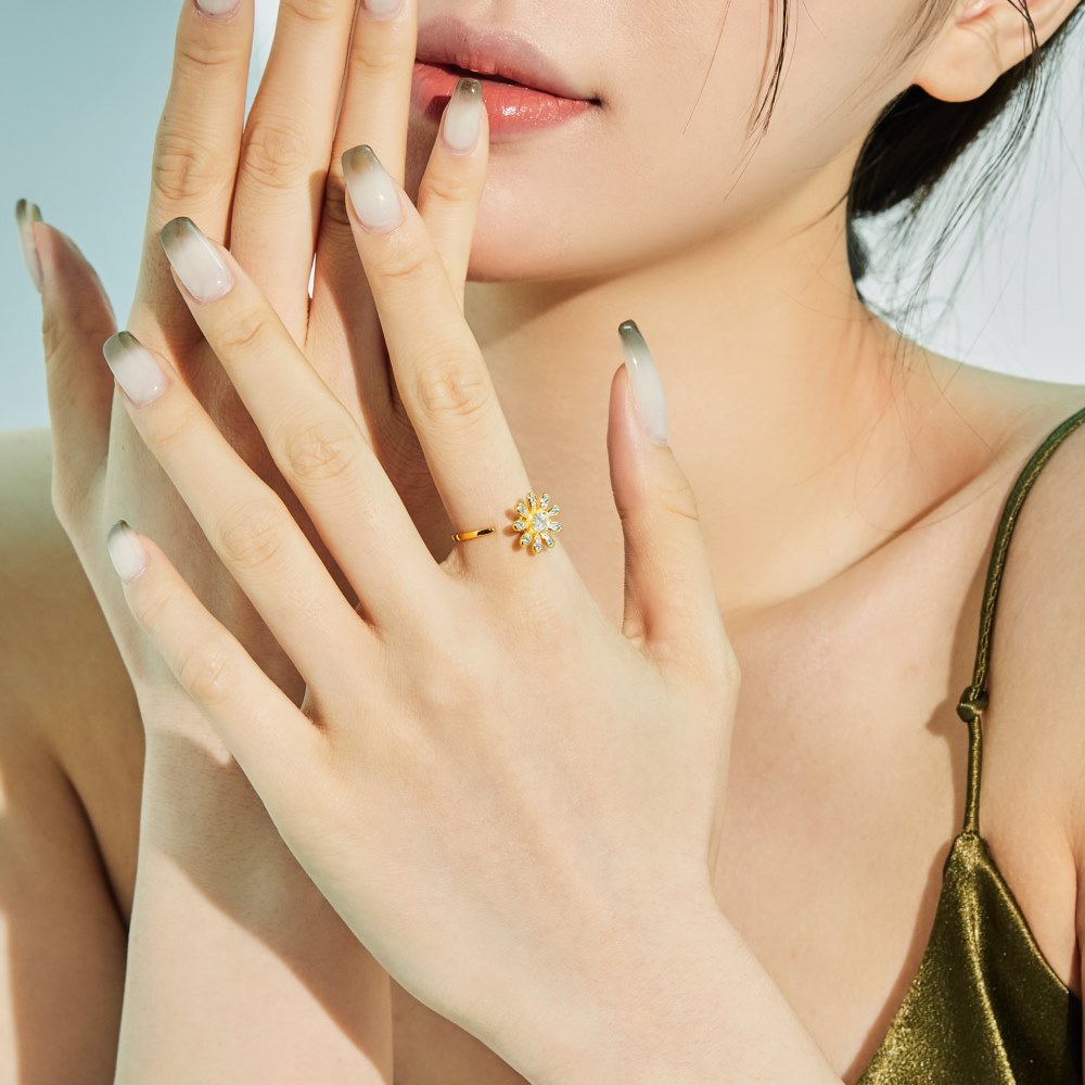 “Petal Spin” 925 Sterling Silver Rotating Flower Stress-Relief Ring