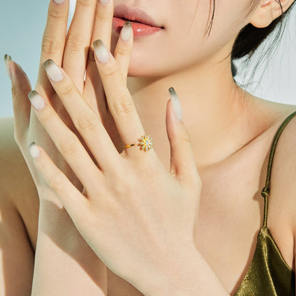 “Petal Spin” 925 Sterling Silver Rotating Flower Stress-Relief Ring