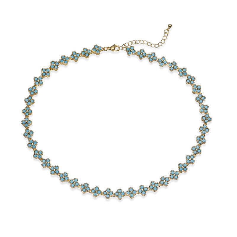 Turquoise Clover Grace Brass Genuine Gold-Plated Turquoise Floral Necklace & Bracelet Set
