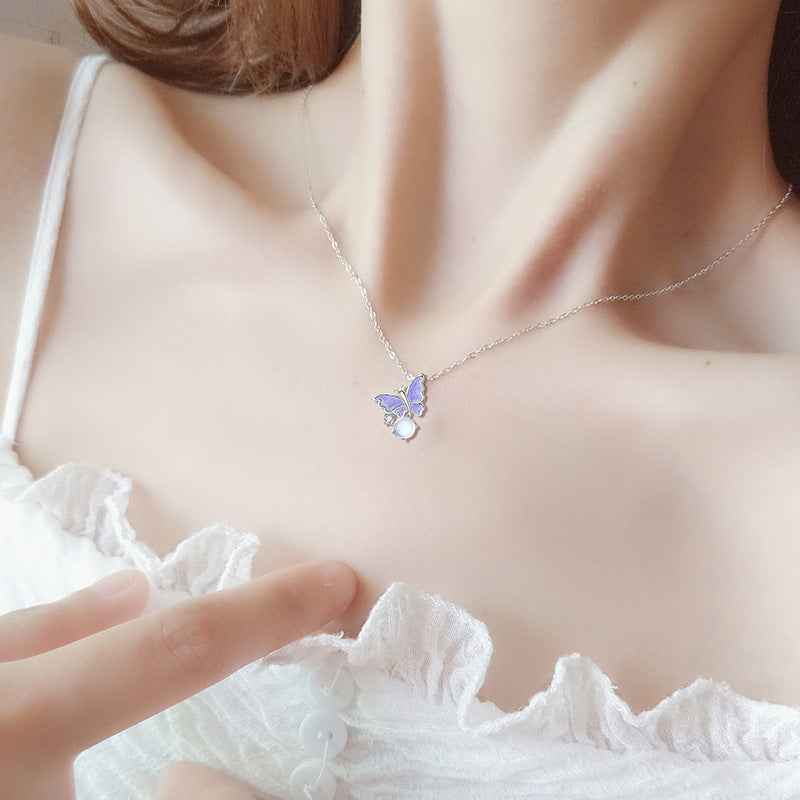“Butterfly Dream” 925 Sterling Silver Glass Bead Butterfly Necklace