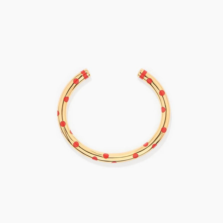 “Rouge Orbit” 18K Gold-Plated Brass Red Enamel Open Cuff Bracelet