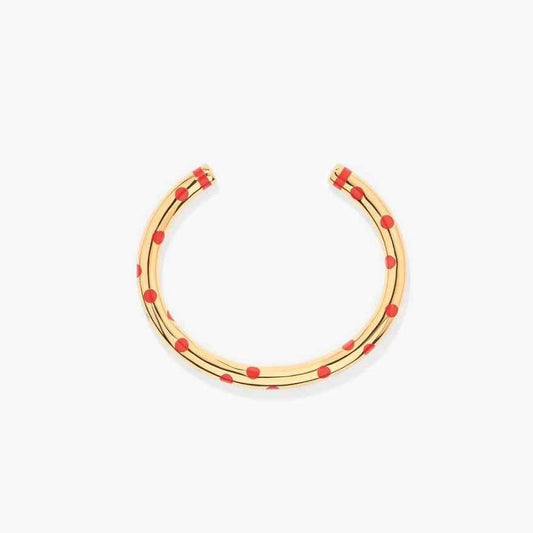 “Rouge Orbit” 18K Gold-Plated Brass Red Enamel Open Cuff Bracelet