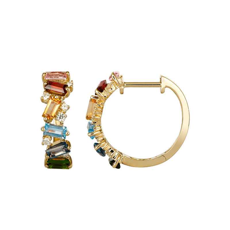 “Prism Mosaic” 925 Sterling Silver Multi-Color Irregular Zircon Hoop Earrings