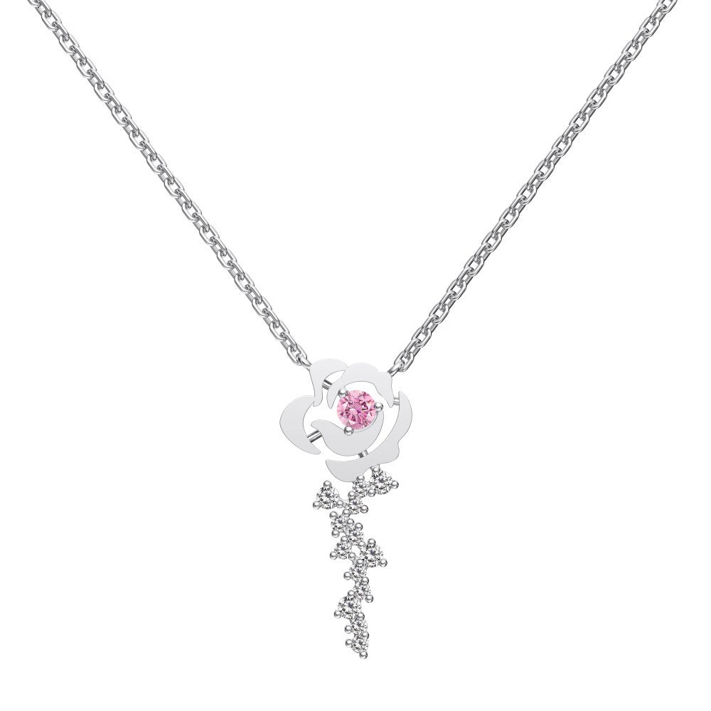 “Rosette Éclat” S925 Sterling Silver Hollow Rose Zircon Necklace