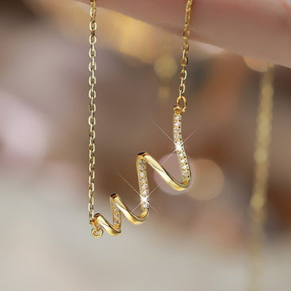 “Wave Whisper” S925 Sterling Silver Irregular Zircon Necklace