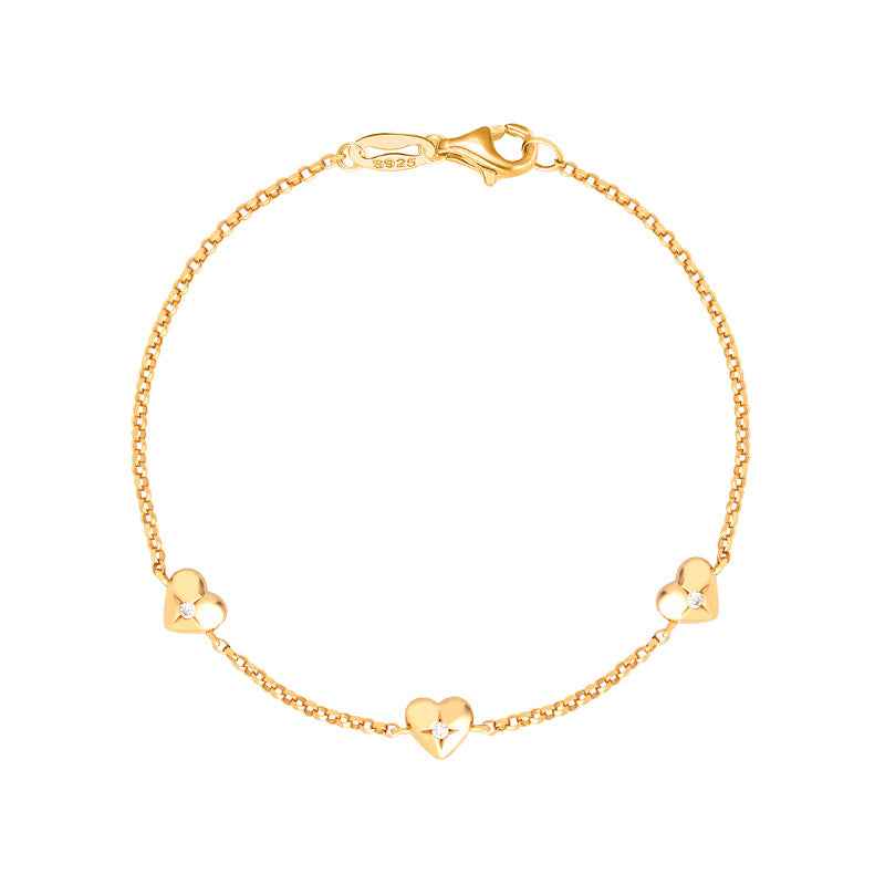 “Triple Heart Glow” 925 Sterling Silver Mini Heart Zircon Bracelet