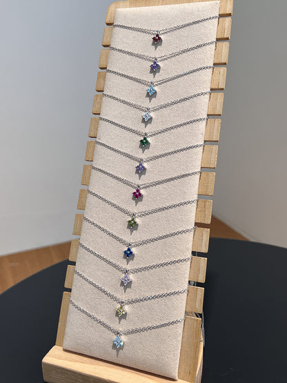 "Birthstone Clover" 925 Sterling Silver Four-Leaf Pendant Necklace