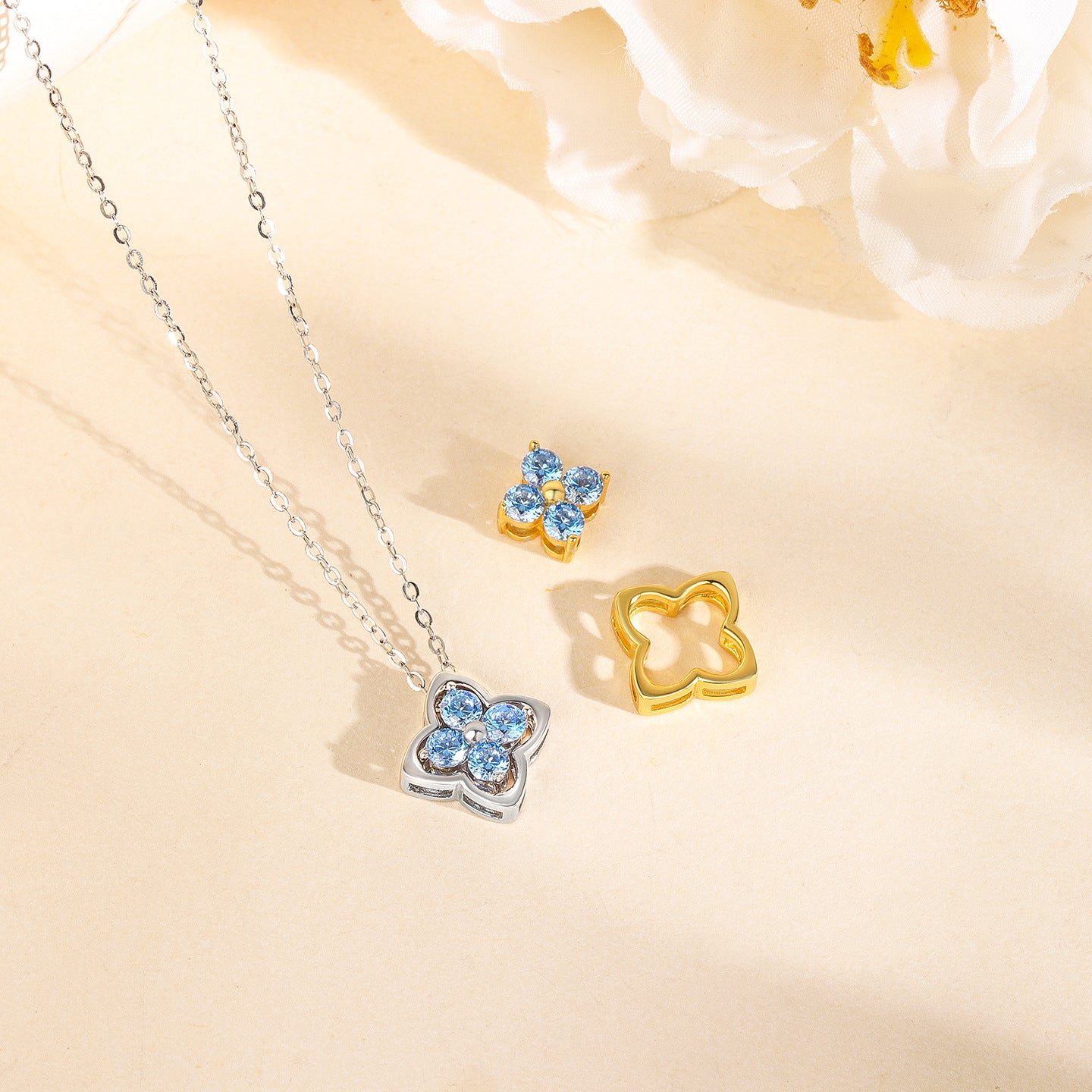 “Azure Clover” S925 Sterling Silver Convertible Clover Necklace