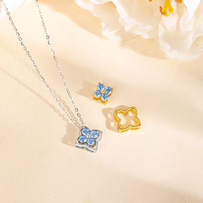 “Azure Clover” S925 Sterling Silver Convertible Clover Necklace