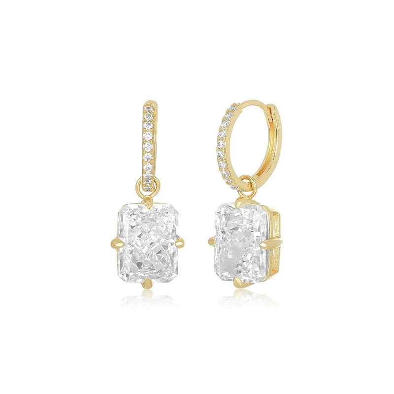 “Radiant Frame” 925 Sterling Silver Cushion-Cut Zircon Drop Hoop Earrings