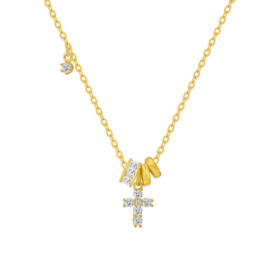 “Golden Faith Mark” 925 Sterling Silver 5A Cubic Zirconia Cross Necklace