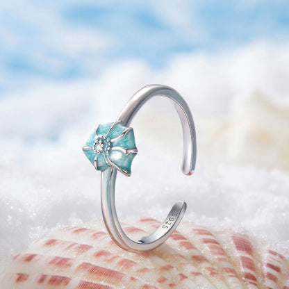“Aqua Shell” S925 Sterling Silver Ocean-Inspired Adjustable Ring