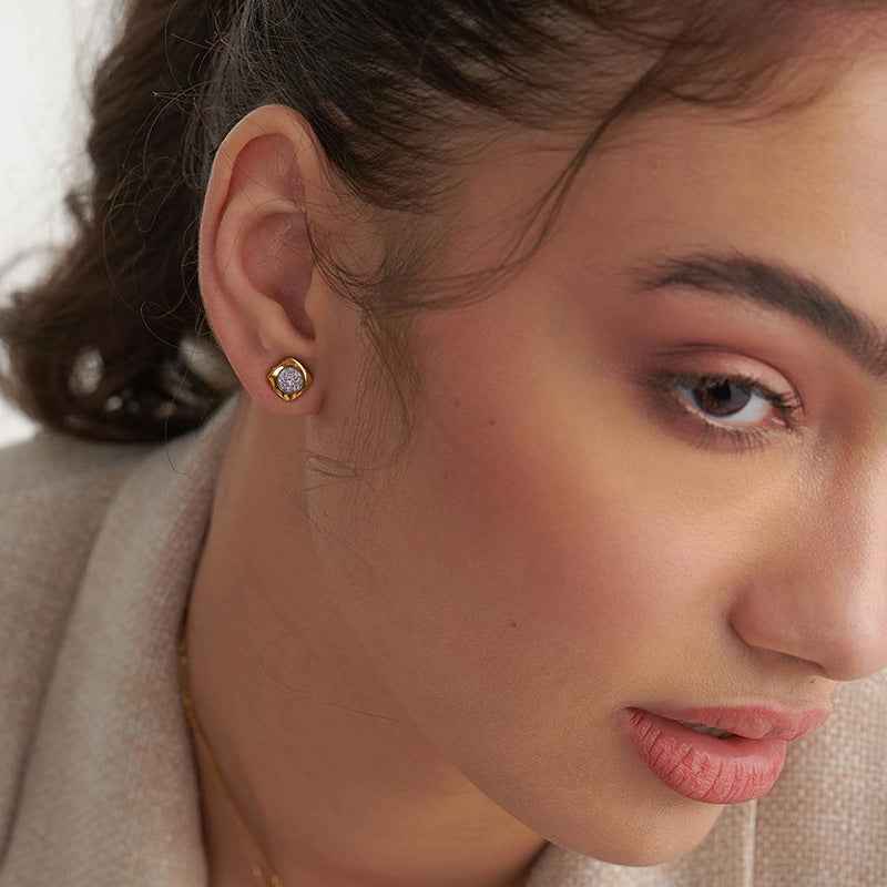 “Modern Frame” 925 Sterling Silver Square Pavé Stud Earrings & Adjustable Ring Set