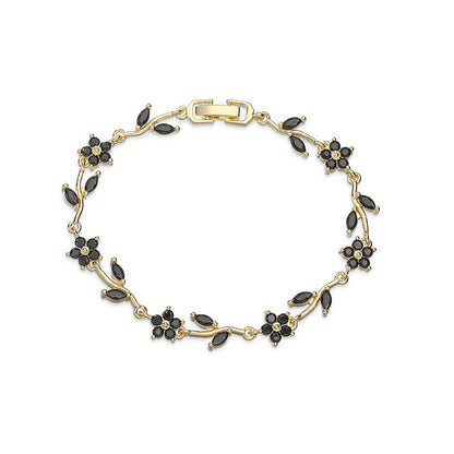 “Camellia Vine” Gold-Tone Brass Multicolor Zircon Flower Bracelet