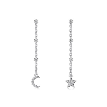 “Moon & Star Dangle” S925 Sterling Silver Asymmetrical Earrings