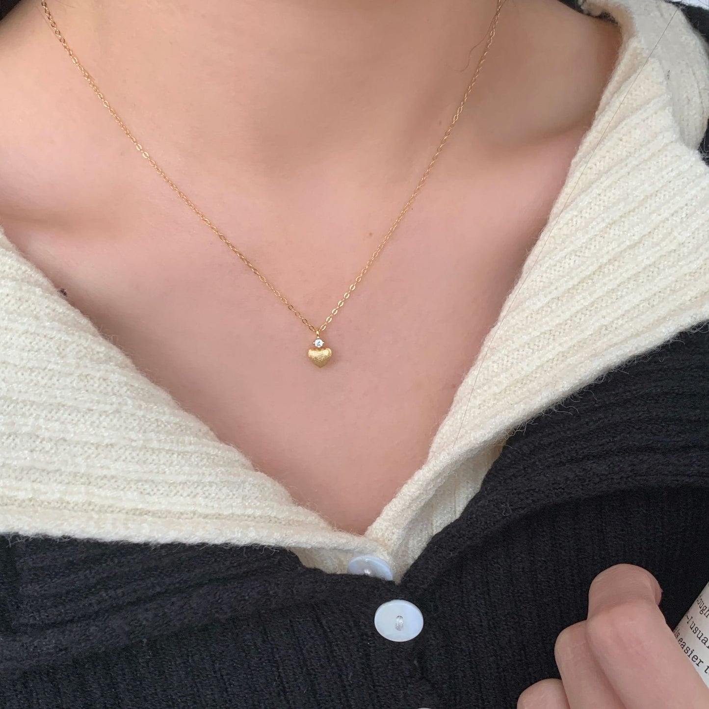 "Brushed Heart" S925 Sterling Silver Necklace with Zircon