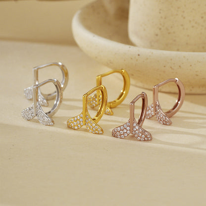 "Mermaid Tail" 925 Sterling Silver Pavé Whale-Tail Earrings